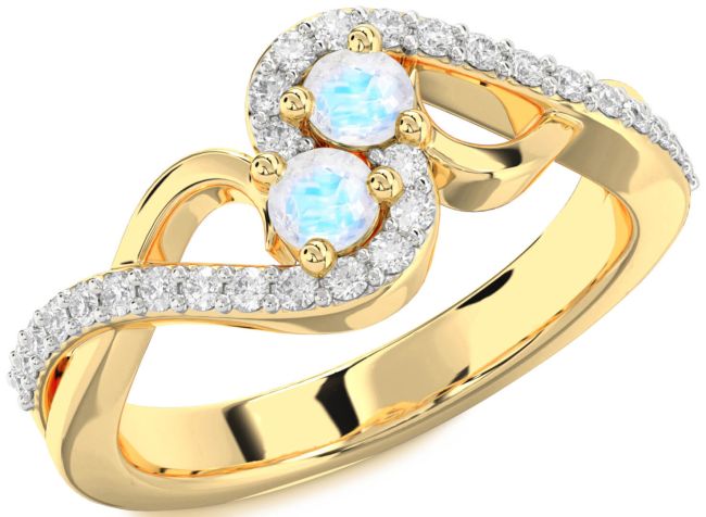 Diamond Moonstone Gold Round Two Stone Ring