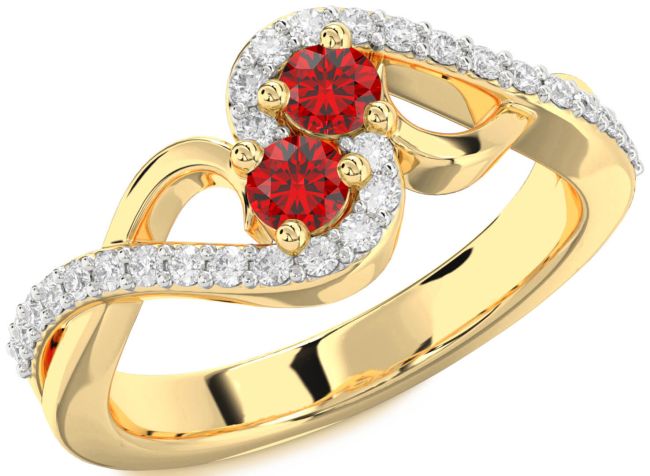 Diamond Ruby Gold Round Two Stone Birthstone Ring