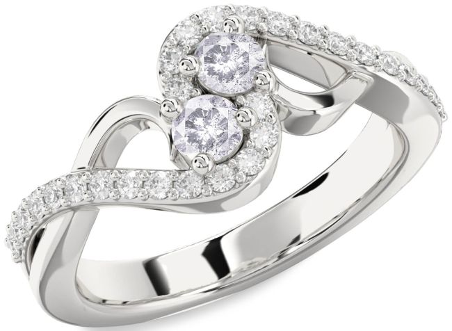 Salt & Pepper Diamond Silver Round Two Stone Ring