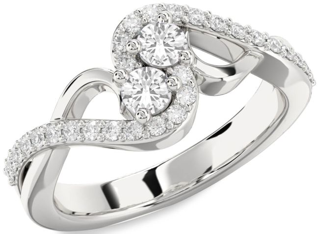 Diamond White Sapphire Silver Round Two Stone Ring