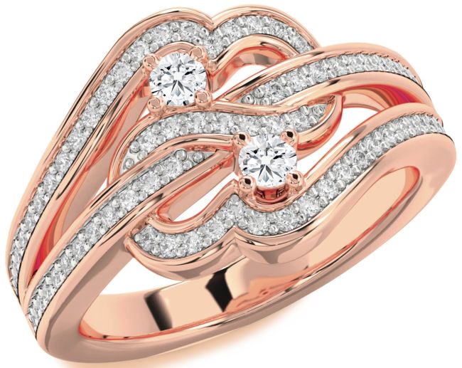 Diamond Rose Gold Round Two Stone Pave Ring