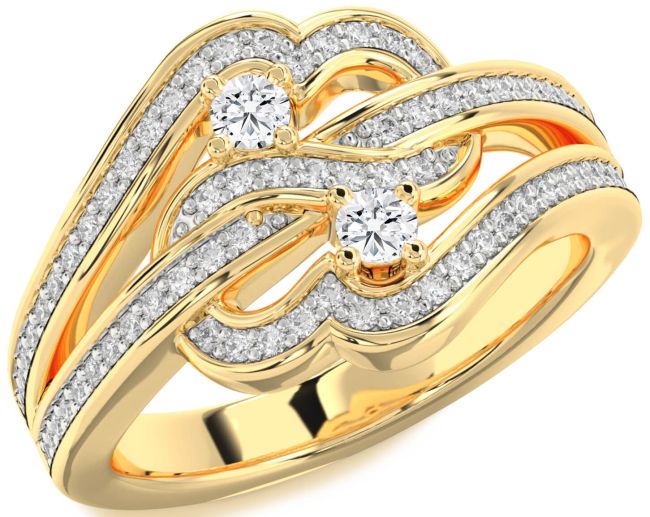 Diamond Gold Silver Round Two Stone Pave Ring