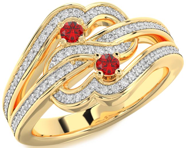 Diamond Ruby Gold Round Two Stone Pave Birthstone Ring