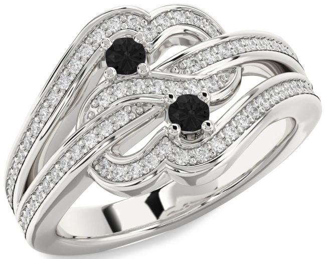 Black Diamond Silver Round Two Stone Pave Ring