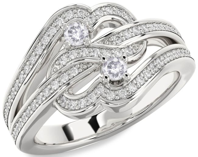 Salt & Pepper Diamond Silver Round Two Stone Pave Ring