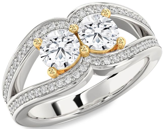 Diamond White Yellow Gold Round Two Stone Ring