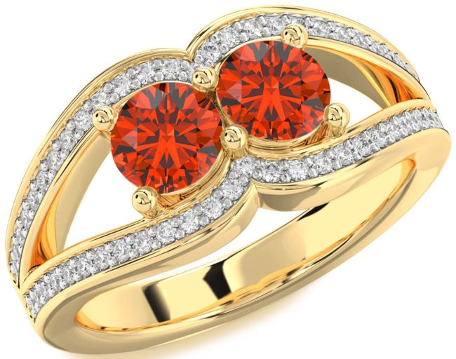 Diamond Fire Opal Gold Round Two Stone Ring