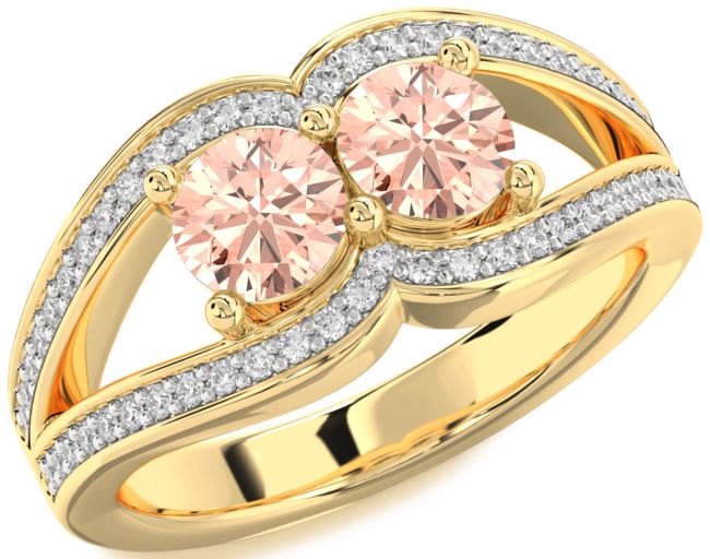 Diamond Morganite Gold Silver Round Two Stone Ring