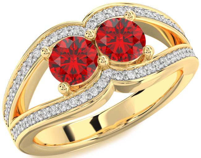 Diamond Ruby Gold Round Two Stone Birthstone Ring