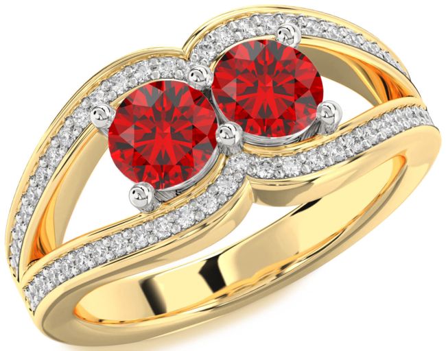 Diamond Ruby Gold Silver Round Two Stone Birthstone Ring