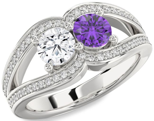 Diamond Silver Round Two Stone Promise Ring
