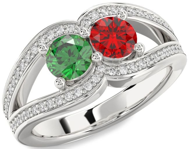 Diamond Silver Round Two Stone Promise Ring