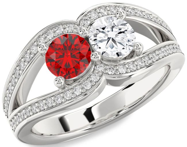 Diamond Silver Round Two Stone Promise Ring