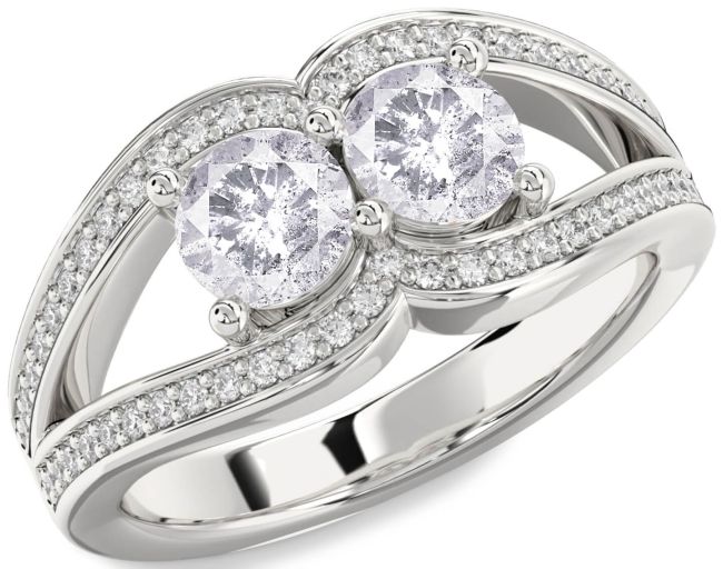 Salt & Pepper Diamond Silver Round Two Stone Ring