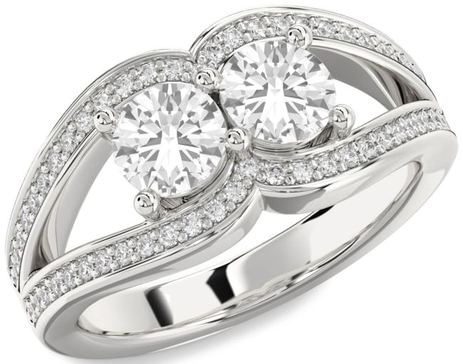 Diamond White Sapphire Silver Round Two Stone Ring