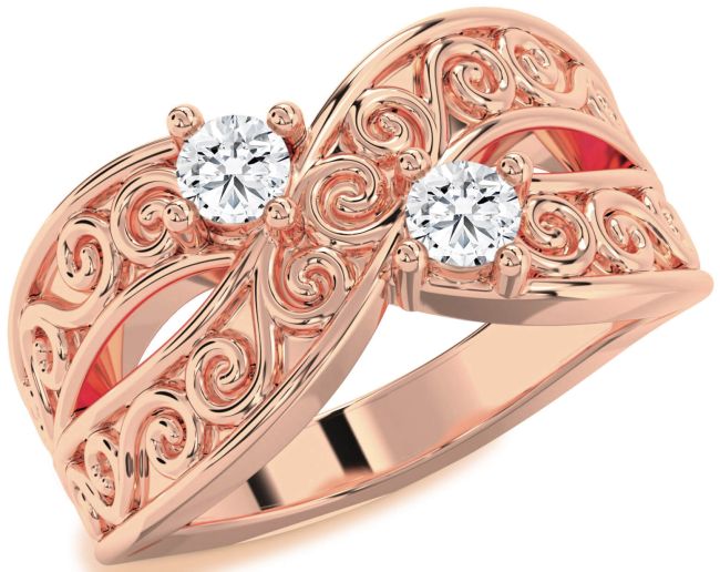 Diamond Rose Gold Infinity Knot Round Two Stone Ring