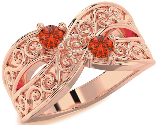 Fire Opal Rose Gold Infinity Knot Round Two Stone Ring