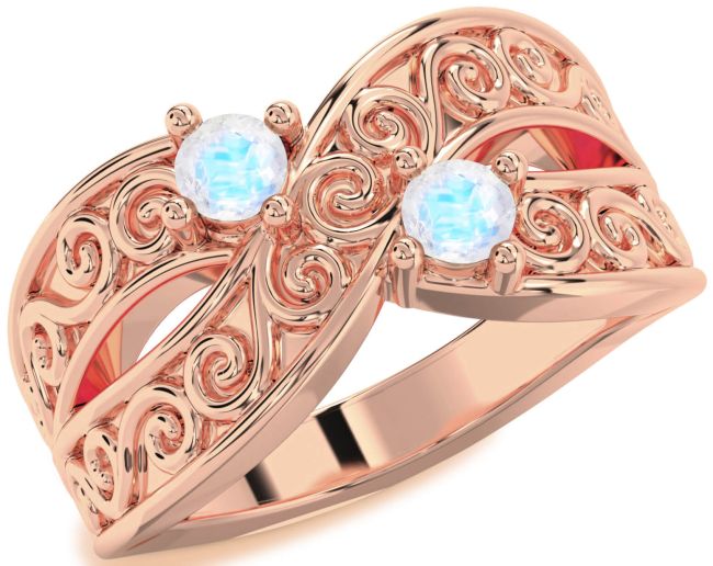 Moonstone Rose Gold Infinity Knot Round Two Stone Ring