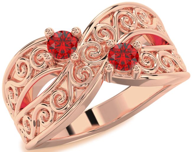 Ruby Rose Gold Infinity Knot Round Two Stone Birthstone Ring