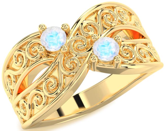 Moonstone Gold Infinity Knot Round Two Stone Ring