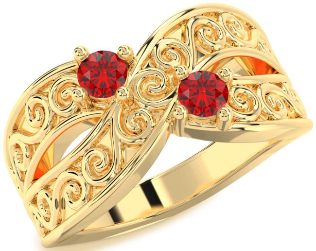 Ruby Gold Infinity Knot Round Two Stone Birthstone Ring