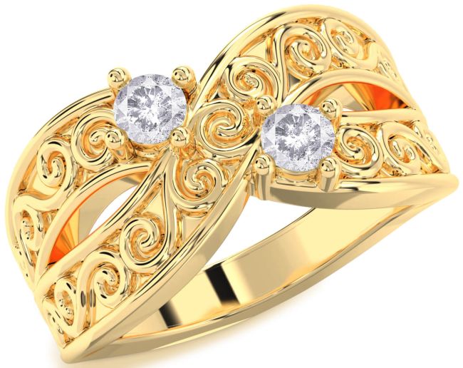 Salt & Pepper Diamond Gold Silver Infinity Knot Round Two Stone Ring