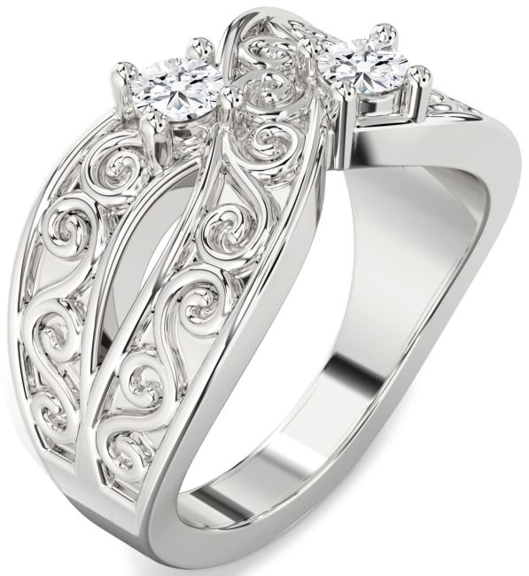 Lab Diamond Silver Infinity Knot Round Two Stone Ring