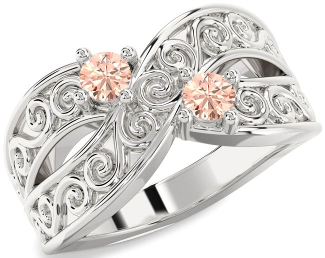 Morganite Silver Infinity Knot Round Two Stone Ring