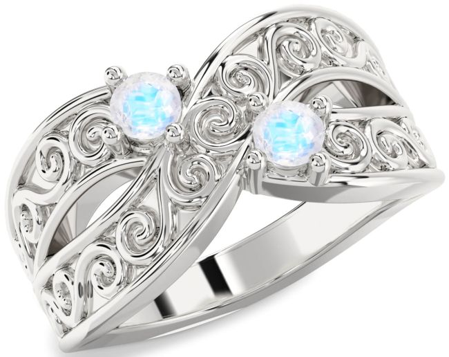 Moonstone Silver Infinity Knot Round Two Stone Ring