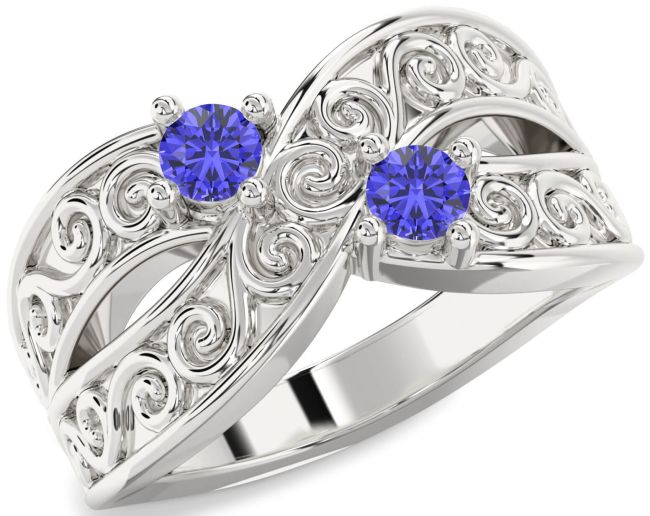 Tanzanite Silver Infinity Knot Round Two Stone Ring