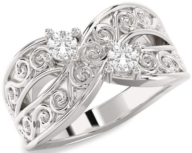 White Sapphire Silver Infinity Knot Round Two Stone Ring