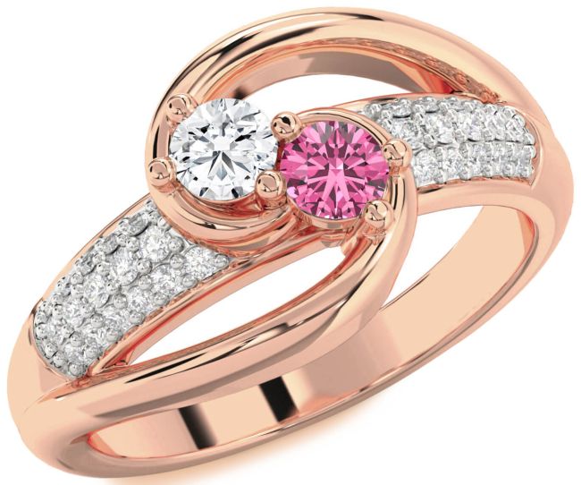 Diamond Rose Gold Silver Round Two Stone Promise Ring