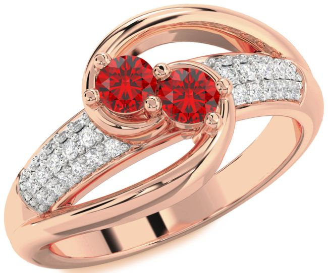 Diamond Ruby Rose Gold Round Two Stone Birthstone Ring