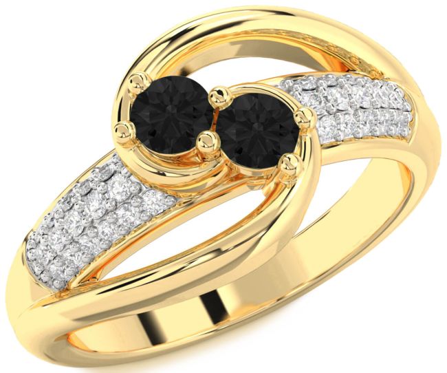 Black Diamond Gold Round Two Stone Ring