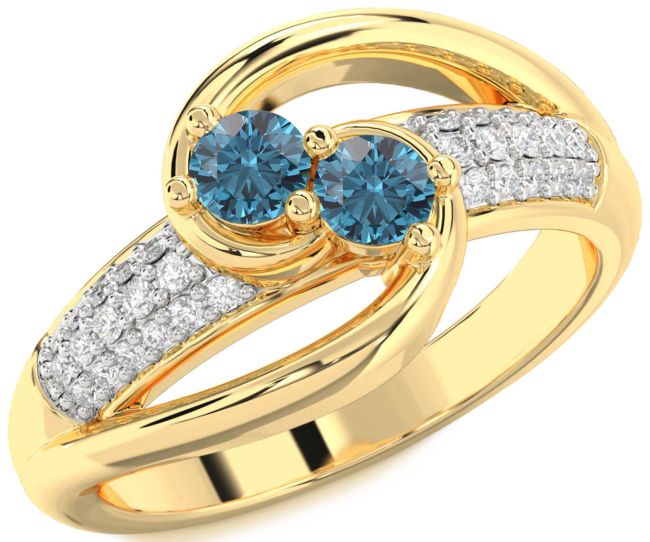 Blue Diamond Gold Round Two Stone Ring