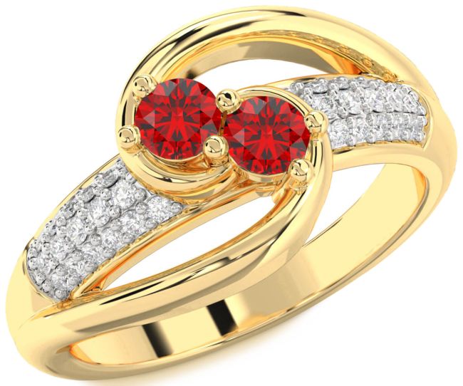 Diamond Ruby Gold Round Two Stone Birthstone Ring