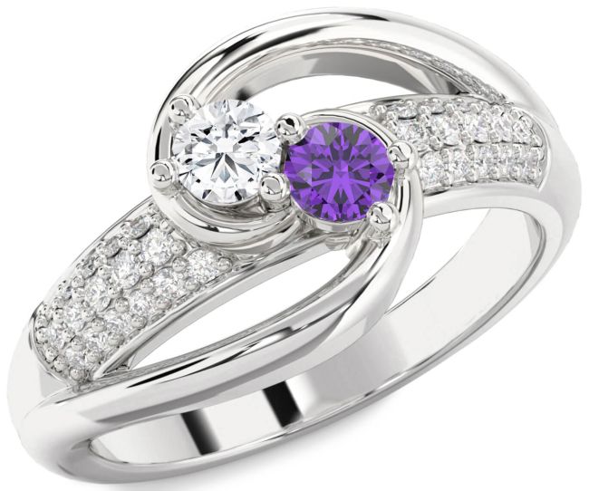Diamond Silver Round Two Stone Promise Ring