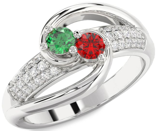 Diamond Silver Round Two Stone Promise Ring
