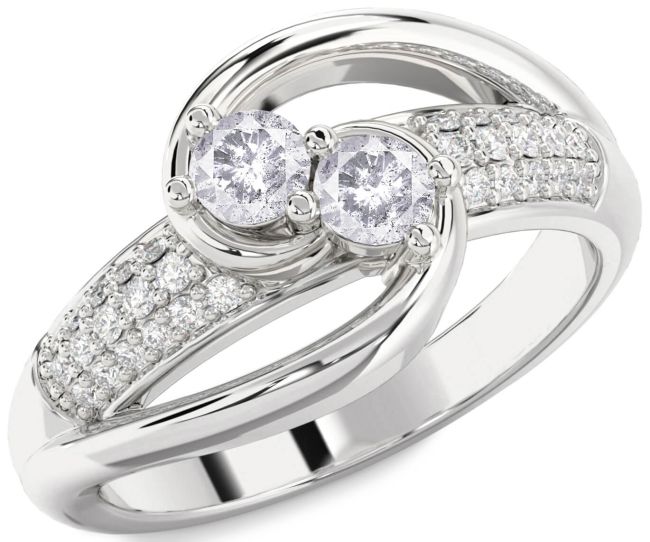 Salt & Pepper Diamond Silver Round Two Stone Ring