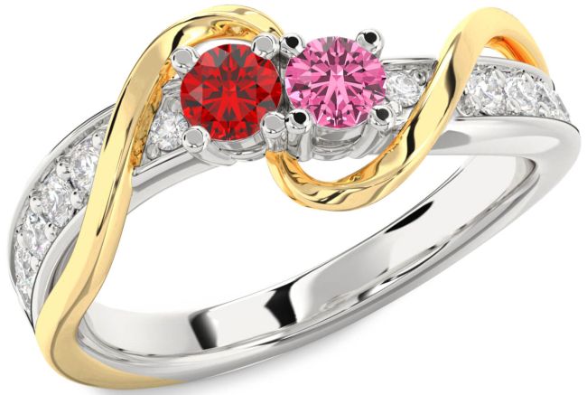 Diamond Platinum & Yellow Gold Round Two Stone Promise Ring