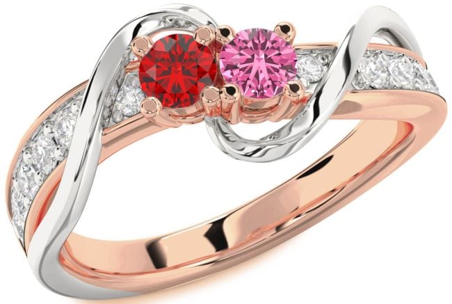 Diamond Platinum & Rose Gold Round Two Stone Promise Ring