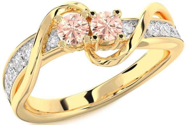 Diamond Morganite Gold Round Two Stone Ring