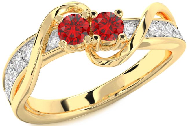 Diamond Ruby Gold Round Two Stone Birthstone Ring