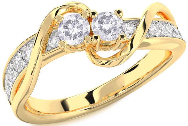 Salt & Pepper Diamond Gold Round Two Stone Ring
