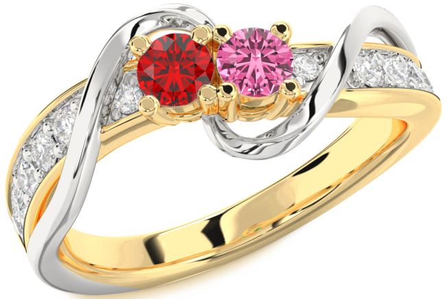 Diamond Gold Silver Round Two Stone Promise Ring