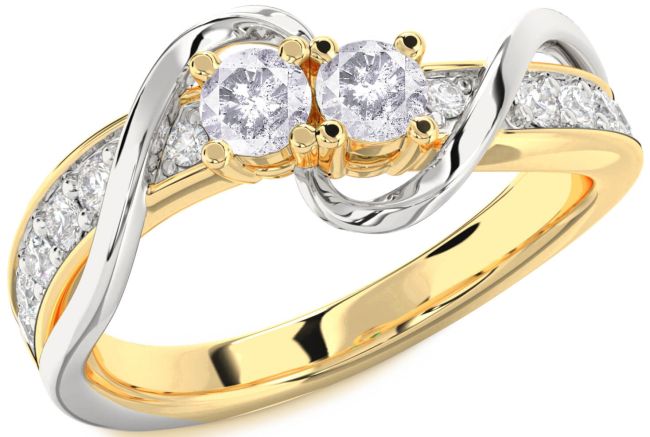 Salt & Pepper Diamond Gold Silver Round Two Stone Ring