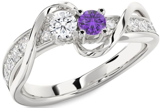 Diamond Silver Round Two Stone Promise Ring