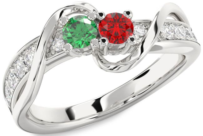 Diamond Silver Round Two Stone Promise Ring