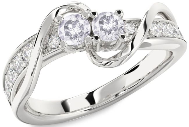Salt & Pepper Diamond Silver Round Two Stone Ring