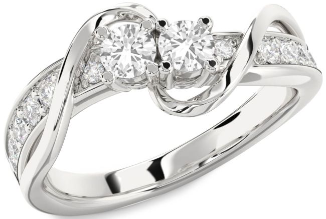 Diamond White Sapphire Silver Round Two Stone Ring